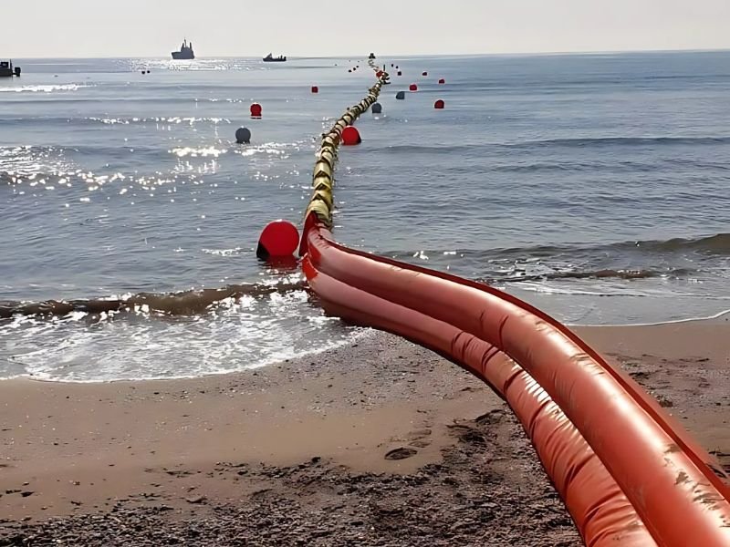 Close-up of marine-grade materials used in waveplus beach safety booms