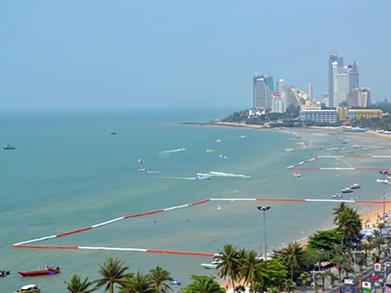 Beach safety booms preventing large marine wildlife from entering swimming areas