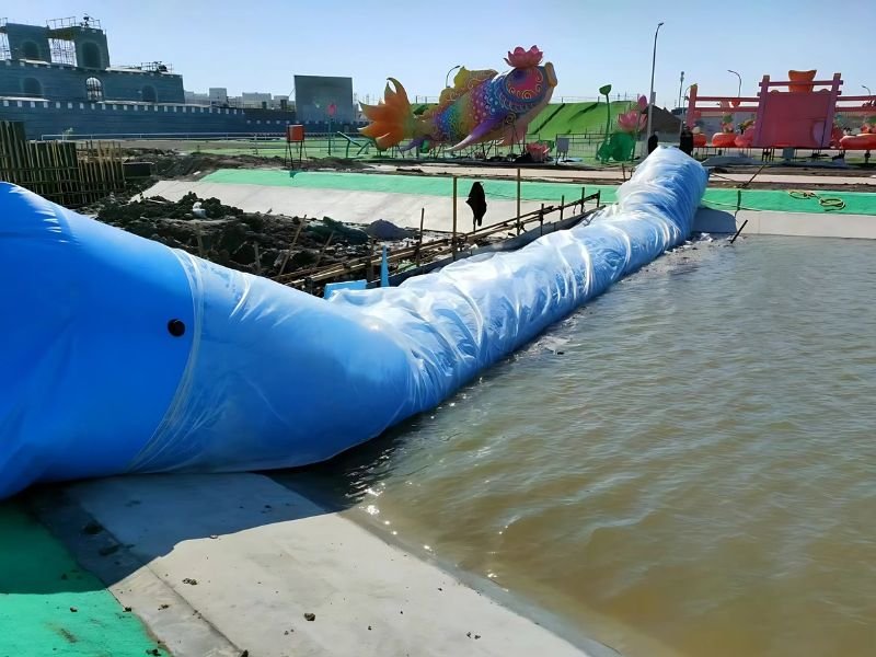 WavePlus Flood Tube filled with water creating a temporary flood barrier