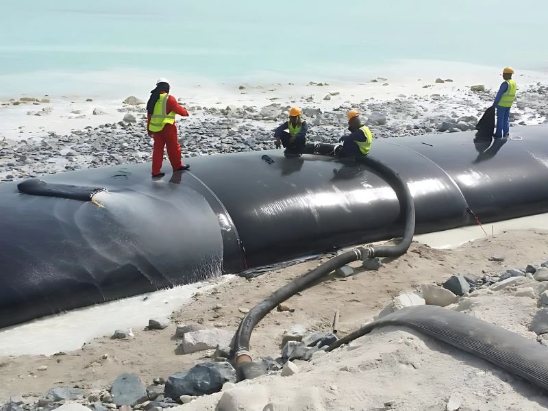 High-capacity GeoTubes protecting beachside infrastructure from wave erosion