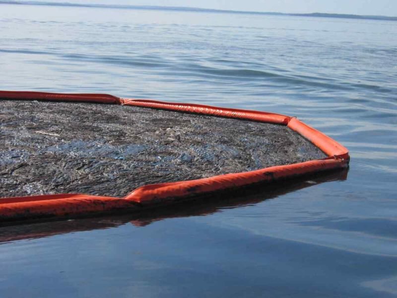 WavePlus oil boom deployed on water surface for marine oil spill containment